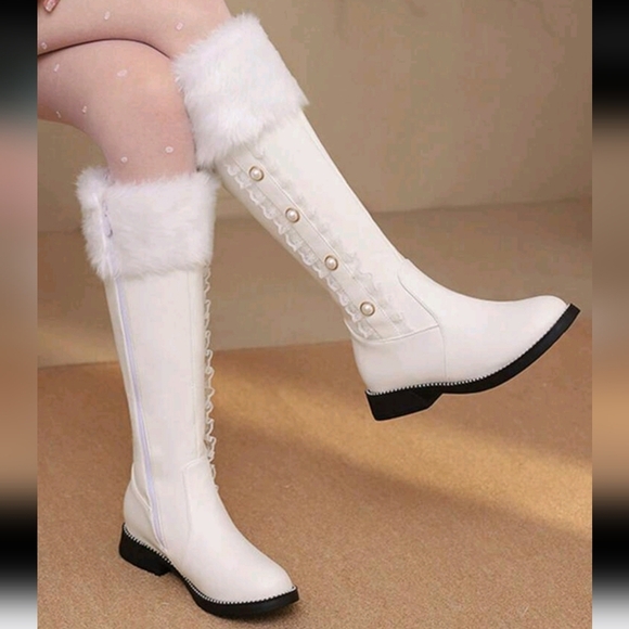 Tall Over-The-Knee Boots,Flat Heels, Fleece Lined,Side Zipper,Fuzzy Winter Boots - Picture 1 of 5